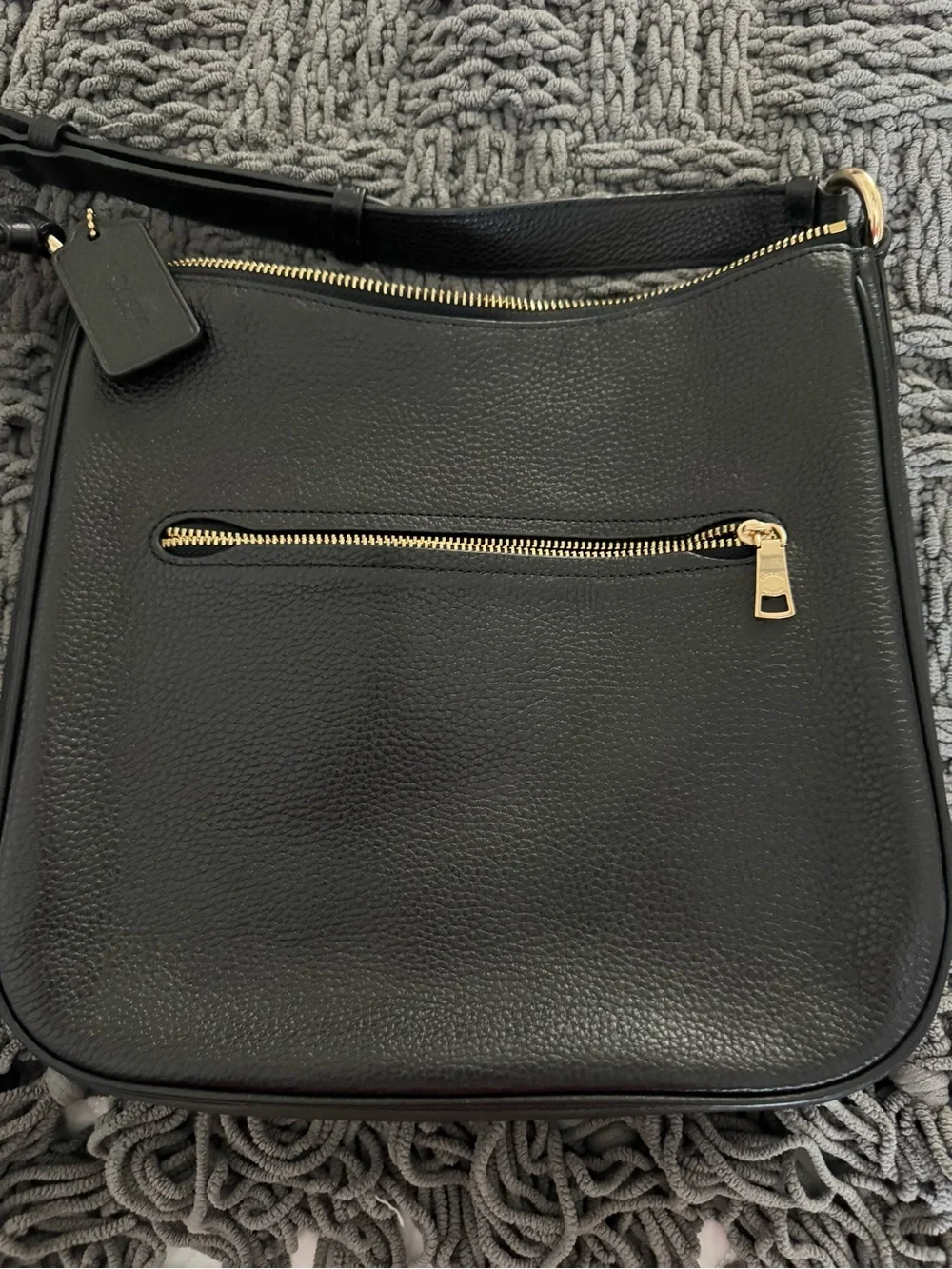 COACH Black Pebbled Leather Crossbody Bag with Gold Hardware